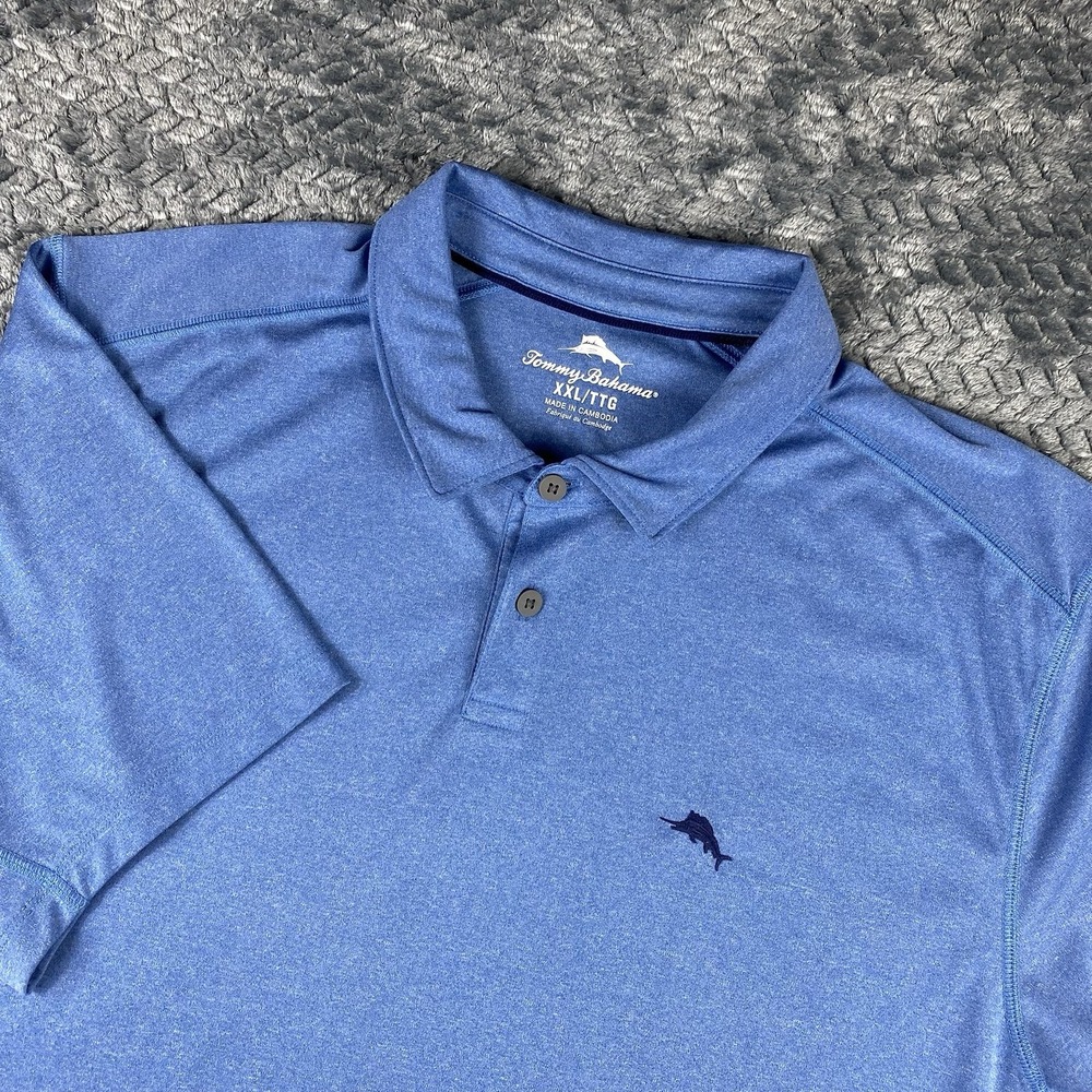 Tommy Bahama Polo Shirt Mens XXL Blue Performance Marlin Golf Short Sleeve
